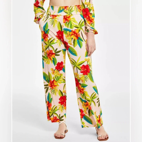 Bar III Hibiscus Jungle Floral Wide Leg Pull On Pants Women’s Size XXL Tropical - Picture 7 of 9